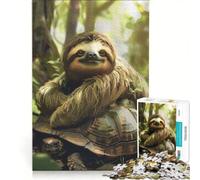 Rompecabezas de 1000 Piezas Perezoso relajándose sobre el Lomo de una Tortuga Juego Familiar Montaje de Patrones con Piezas de Formas aleatorias Que encajan Perfectamente 50x75cm