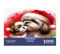 Rompecabezas de 1000 Piezas: Perro Adorable, difícil, desafiante e Imposible. Dos Perros, Gorros de Papá Noel y Beso navideño. Papel Reciclado para decoración de Pared del hogar. 52x38cm1000pcs