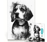 Rompecabezas de 1000 Piezas - Perro Beagle,Tinta Negra,Bordes definidos,decoración,Juguete para Entrenar el Pensamiento,Juego Divertido y fácil de Usar,Regalo de cumpleaños (38x52cm)