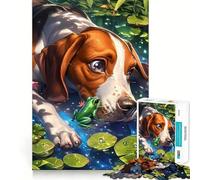 Rompecabezas de 1000 Piezas Perro Beagle y Rana Junto al Estanque Juego de lógica de Corte Exacto Juego Relajante (38x26cm)