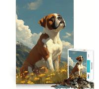 Rompecabezas de 1000 Piezas Perro bóxer en Pradera de montaña,Juego sin Costuras,Juego de ingenio,Entretenimiento para el Tiempo Libre,Regalo artístico de Navidad 50x75cm