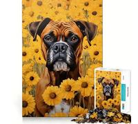 Rompecabezas de 1000 Piezas Perro bóxer Entre Girasoles Diversión con articulaciones precisas,Juego para desarrollar la Mente,Juego para Momentos de Paz,decoración navideña 38x26cm