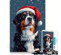 Rompecabezas de 1000 Piezas Perro de montaña bernés con Gorro de Papá Noel | Arte navideño para Pared con diseño de Perro,Corte Suave,Juego cognitivo,Regalo para Momentos de Juego relajantes,Regalo