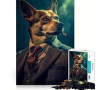 Rompecabezas de 1000 Piezas Perro Malo con Traje Arte de Corte preciso Estimulación Cerebral Juego Diversión Tiempo Libre Decoración navideña Regalo (38x52cm)