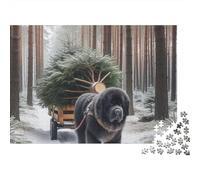 Rompecabezas de 1000 Piezas: Perro Noble tirando de un Carro, Oso tirando de un árbol de Navidad, Juego Educativo para Adultos, Decoración del hogar, Difícil, Desafiante, Masculino y Femenino,52x38cm