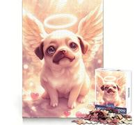 Rompecabezas de 1000 Piezas Perro Pug Ángel con Halo y Alas para Adolescentes Ideal para Relajarse y Pensar con claridad Encaje Firme (38x52cm)