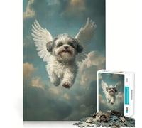Rompecabezas de 1000 Piezas Perro Shih Tzu Ángel Volando en el Cielo para Adultos Juego de Ejercicios de Pensamiento Ajuste Espacios Actividad para Fortalecer los Lazos Familiares