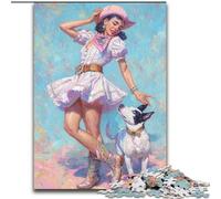Rompecabezas de 1000 Piezas Perro Vaquera Entre Flores Silvestres para Adultos y Adolescentes Juegos relajantes Que fomentan el Amor en Pareja A Partir de 14 años (26x38cm)
