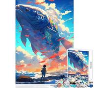 Rompecabezas de 1000 Piezas Pez Gigante y Persona en la Playa Juego práctico y desafiante Decoración para el hogar Juguetes Que requieren un Gran Esfuerzo para completarlos (38x26cm)