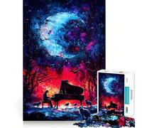 Rompecabezas de 1000 Piezas Piano bajo una Luna cósmica para Adolescentes, Juguete de lógica, Relajante, de Corte Suave, decoración de Pared (38x52cm)