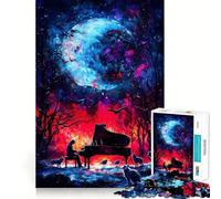 Rompecabezas de 1000 Piezas Piano bajo una Luna cósmica para Adolescentes Juguete de lógica, Sencillo y Divertido Bordes Suaves Regalo Elegante (38x26cm)