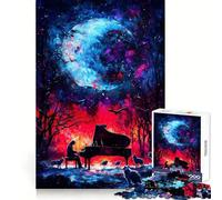 Rompecabezas de 1000 Piezas Piano bajo una Luna cósmica para Adolescentes Juguete de lógica, Sencillo y Divertido Bordes Suaves Regalo Elegante (38x26cm)