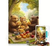 Rompecabezas de 1000 Piezas - Picnic de Osos Corte preciso Juego Divertido para Pensar Tiempo Libre Diversión Arte navideño para el hogar (50x75cm)
