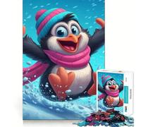 Rompecabezas de 1000 Piezas Pingüino de Dibujos Animados en Trineo en un Paisaje Invernal Bordes Lisos Juego Divertido y Relajante Regalo Ideal para cumpleaños (38x26cm)
