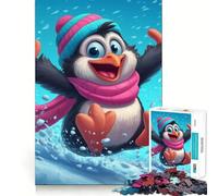 Rompecabezas de 1000 Piezas Pingüino de Dibujos Animados en Trineo en un Paisaje Invernal Piezas de Corte Limpio Juguete para desarrollar la Capacidad cognitiva Diversión y Entretenimiento Decoración