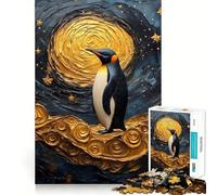 Rompecabezas de 1000 Piezas Pingüino en Cielo Nocturno Dorado para Adolescentes Ayuda a Mejorar la Memoria Diseño Divertido y Relajante Regalo Elegante (50x75cm)
