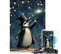 Rompecabezas de 1000 Piezas Pingüino Mago con Varita y Estrellas para Adultos Juguete Inteligente para el hogar Disfruta de un diseño Elegante y Original Artículo de Santa Claus (50x75cm)