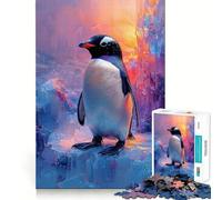 Rompecabezas de 1000 Piezas Pingüino sobre Hielo con Fondo Colorido para Adolescentes Juguete fácil de Usar y de Corte preciso Regalo increíble (38x26cm)