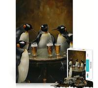 Rompecabezas de 1000 Piezas Pingüinos en una Taberna para Adultos Juguete Inteligente para armar Juntos Diversión con Corte preciso Exhibición artística (50x75cm)