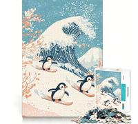 Rompecabezas de 1000 Piezas Pingüinos surfeando la Gran Ola para Adultos Ideal para estimular la Memoria Pasatiempo para el hogar Decoración de Pared con imágenes (38x26cm)