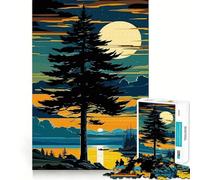 Rompecabezas de 1000 Piezas Pino en Silueta al Atardecer para Adultos Juguete de lógica Mental Alivia la tensión Corte Firme 38x26cm