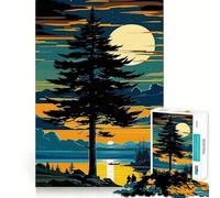 Rompecabezas de 1000 Piezas Pino en Silueta al Atardecer para Adultos y Adolescentes Ideal para Mejorar la Memoria, Relajarse, con Cortes precisos y un Regalo Encantador 50x75cm