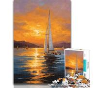 Rompecabezas de 1000 Piezas: Pintura al óleo de un Barco al Atardecer Rompecabezas de 1000 Piezas para Adultos y Adolescentes Entrena tu Cerebro y Tus Manos Regalos para Amigos y Familiares 26x38cm
