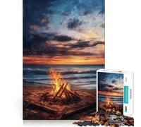 Rompecabezas de 1000 Piezas Pintura de una fogata en la Playa al Atardecer Juego de articulación preciso Juguete cognitivo Juego de Tiempo Libre Regalo Divertido de Navidad (50x75cm)