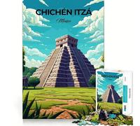 Rompecabezas de 1000 Piezas Pirámide de Chichén Itzá,Corte Premium,Juego Creativo para ejercitar la Mente,Paz,diversión,Arte de Pared navideño (38x26cm)