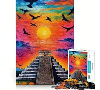 Rompecabezas de 1000 piezas Pirámide de Chichén Itzá Puesta de sol Arte de corte exacto Juego creativo para ejercitar la mente Tiempo de juego tranquilo Regalo de cumpleaños para aficionados (38x26cm)