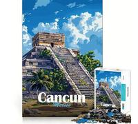 Rompecabezas de 1000 Piezas Pirámide Maya de Cancún,Corte preciso,decoración,lógica,Pensamiento,Juego,Tiempo de Juego,decoración navideña,Regalo (38x26cm)