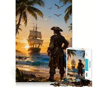 Rompecabezas de 1000 Piezas Pirata en la Playa al Atardecer para Adolescentes Juguete Que desafía la Mente Pasatiempo Tranquilo Corte preciso Regalo de Temporada (38x52cm)