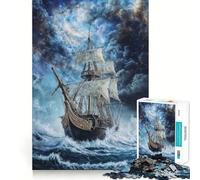 Rompecabezas de 1000 Piezas Piratas en la tormenta para Adultos Juguete Inteligente para el hogar Corte Suave Sorpresa navideña (38x26cm)