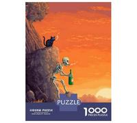 Rompecabezas De 1000 Piezas Pixel Art Skeleton and Cat Rompecabezas para Adultos Juegos Familiares Ensamblaje De Patrones Cumpleaños Y Navidad 70x50cm/1000pcs
