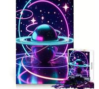 Rompecabezas de 1000 Piezas Planeta de neón con Anillos y Estrellas para Adultos Fortalece la Memoria, relájate y Disfruta del Momento Regalo de cumpleaños (50x75cm)