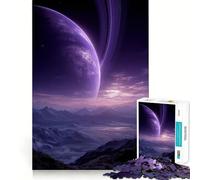 Rompecabezas de 1000 Piezas Planeta Morado con Anillos sobre montañas para Adolescentes Ideal para estimular la Memoria Reducir el estrés y Crear un Rompecabezas de Corte Suave Regalo artístico