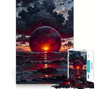 Rompecabezas de 1000 Piezas Planeta Rojo Ascendiendo sobre el Océano para Adultos Ideal para estimular la Memoria, Relajarse y Jugar con Rompecabezas Corte Suave Regalo de cumpleaños (38x52cm)