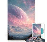 Rompecabezas de 1000 Piezas Planeta Rosa sobre Paisaje de Montaña para Adolescentes Juguete de lógica Mental Juego de Escape Relajante Arte de Bordes Finos Coleccionable (38x26cm)