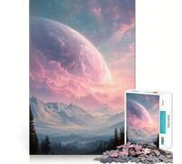 Rompecabezas de 1000 Piezas Planeta Rosa sobre Paisaje montañoso para Adultos Juguete para el hogar Disfrute de un Corte Fino Regalo Ideal para Pedir un Deseo a Santa Claus (50x75cm)