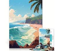 Rompecabezas de 1000 Piezas Playa al Atardecer para Adultos Retirada Mejorada Alivio del estrés Corte Ajustado Selección de Deseos de Papá Noel 38x52cm
