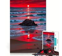 Rompecabezas de 1000 Piezas Playa al Atardecer roja con naufragio para Adultos Ideal para ejercitar la Memoria y Disfrutar del Tiempo Libre Diseño para armar Colección de Arte (38x52cm)
