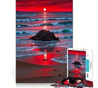 Rompecabezas de 1000 Piezas Playa al Atardecer roja con naufragio para Adultos Ideal para estimular la Memoria, la relajación Mental y como Regalo de cumpleaños (50x75cm)