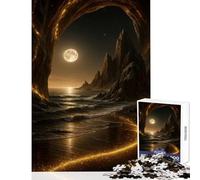 Rompecabezas de 1000 Piezas Playa mística de Noche con luz Dorada Juguete para decoración de Pared Gran Regalo y Juego de ingenio Adecuado para decoración de Escritorio tamaño 38x26cm