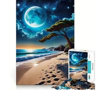 Rompecabezas de 1000 Piezas Playa Nocturna con Luna Llena para Adultos Juguete para ejercitar la Mente Diversión Garantizada Corte Perfecto Regalo Ideal para Las Fiestas (38x26cm)