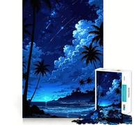 Rompecabezas de 1000 Piezas Playa Nocturna con Palmeras para Adultos Juguete para ejercitar la Mente Un Momento de Paz Diseño, Montaje y Regalo Creativo (38x52cm)