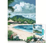 Rompecabezas de 1000 Piezas Playa Tropical con cabañas de Techo de Paja, Bordes definidos, decoración ingeniosa, Juego cognitivo, Juguete fácil de Usar, Divertido, (38x26cm)