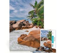 Rompecabezas de 1000 Piezas Playa Tropical con Palmeras en Seychelles Bordes Suaves Juego Divertido y Relajante Regalo Ideal para cumpleaños (38x26cm)