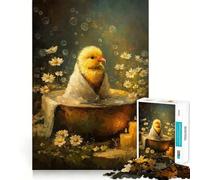 Rompecabezas de 1000 Piezas Pollito en la bañera con Margaritas Juego de ingenio y precisión para un Momento de Paz Regalo Ideal para Navidad (50x75cm)