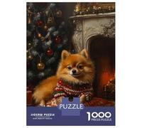 Rompecabezas De 1000 Piezas Pomeranian Christmas Portrait Cute Christmas Dog Art Rompecabezas para Adultos Juego Práctico Una Obra De Arte Cumpleaños Y Navidad 52x38cm/1000pcs