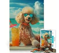 Rompecabezas de 1000 Piezas Poodle Cocktail Beach Sun para Adultos Juguete de lógica Resistente, Juego Relajante, Borde Transparente, Regalo conmovedor (38x52cm)